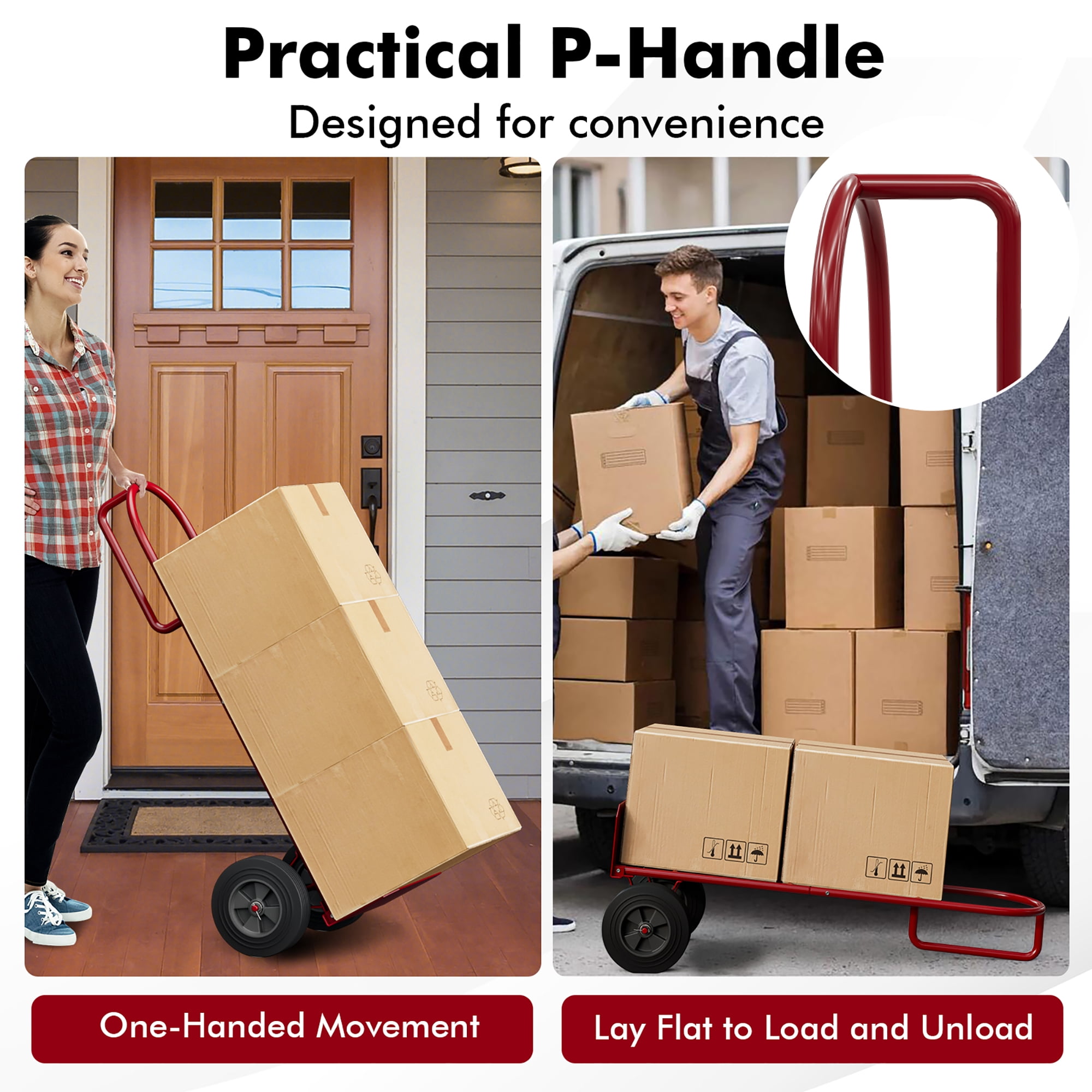 Gymax Heavy Duty Hand Truck Trolley 660lbs Capacity Dolly Cart w/ Foldable Nose Plate Red