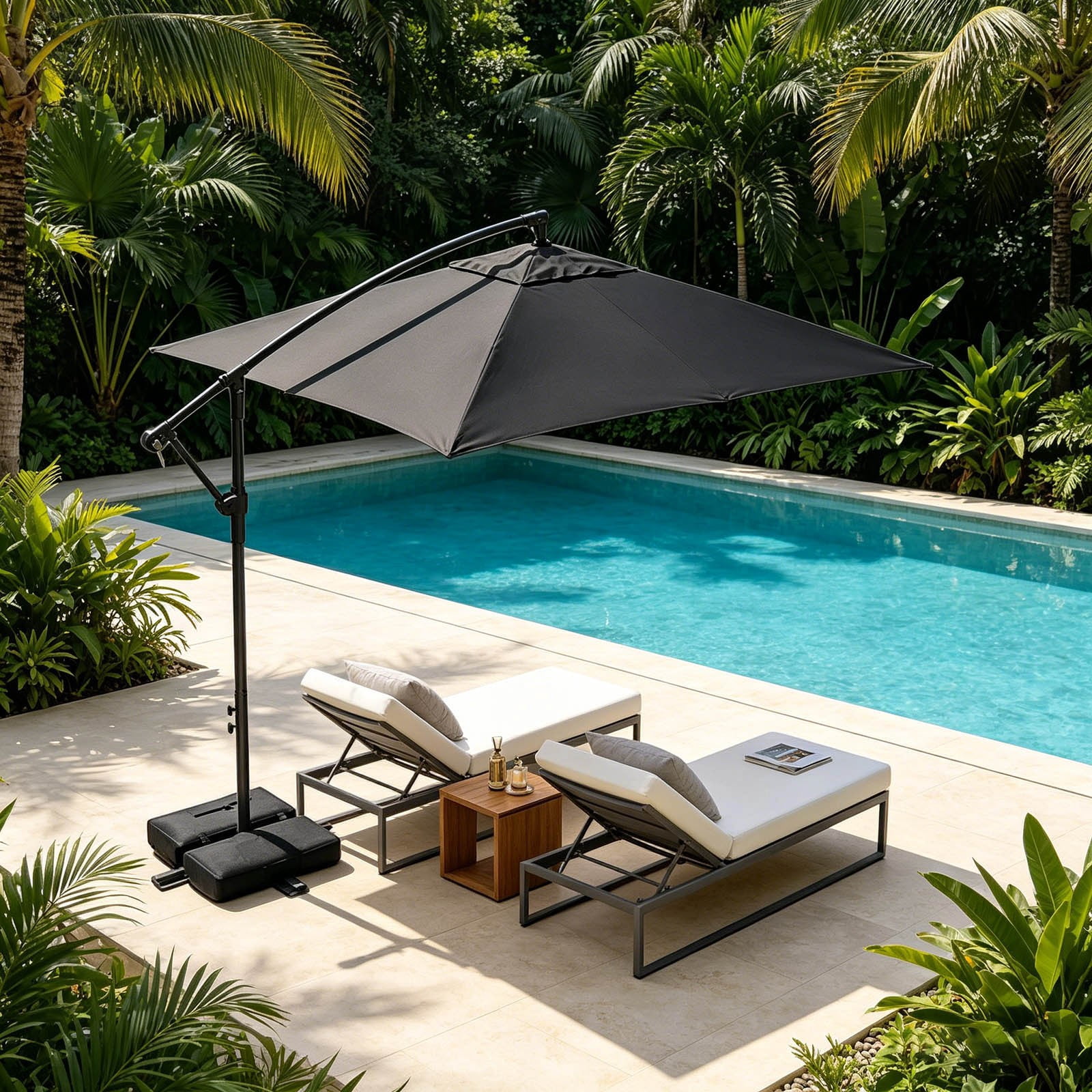 6.5X10 Ft Cantilever Patio Umbrella Outdoor With Base- Large Offset Heavy-Duty Aluminum Umbrella With 360° Rotation, 6 Tilts, Windproof, 4-Year Fade Resistance For Pool Deck, Square,Black