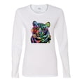 thumbnail image 2 of Cool Rainbow Neon Trippy Jungle Tiger Eyes Animal Lover Womens Graphic Long Sleeve T-Shirt, White, Medium, 2 of 3