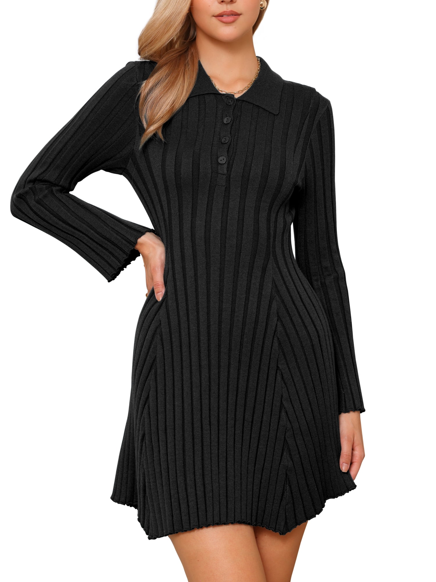 DARING DIVA Women's Button Down Sweater Long Sleeve Mini Pleated Dress XL Black