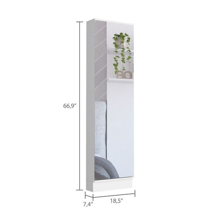 Cassidy Rectangle Tall Shoe Cabinet with Mirror White 80408