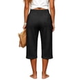 thumbnail image 5 of BUIGTTKLOP Capris for Women with Pockets Elastic Waist Drawstring Capri Pants Casual Wide Leg Cropped Trousers, 5 of 7