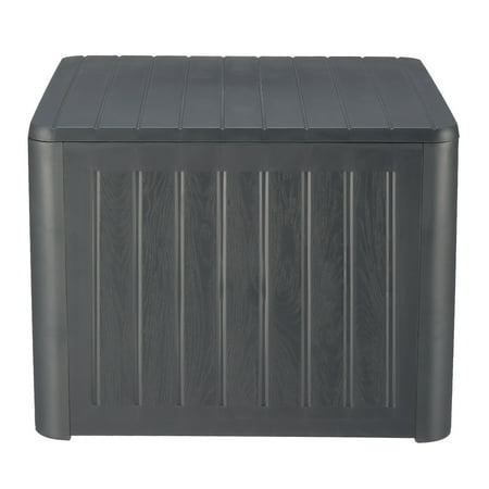 36gal Square Wood & Rattan Plastic Garden Storage Box Gray