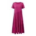thumbnail image 5 of B91xZ Robe Grande Taille pour Femmes Décontractée Ample Manches Courtes Longue Robe Fendue Maxi Été Hiver avec Poches, Rose Vif m, 5 of 5