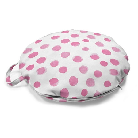 

Pastel Round Floor Cushion with Handle Brushstroke Design Polka Dots in Monochrome Vintage Shabby Circle Rounds Design Pillow for Living Room & Dorms 18 Round Pink and White by Ambesonne