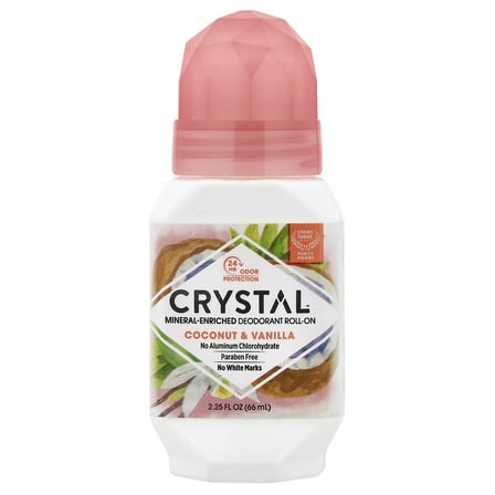 CRYSTAL Mineral-Enriched Deodorant Roll-On, Coconut & Vanilla, 2.25 fl oz (66 ml)