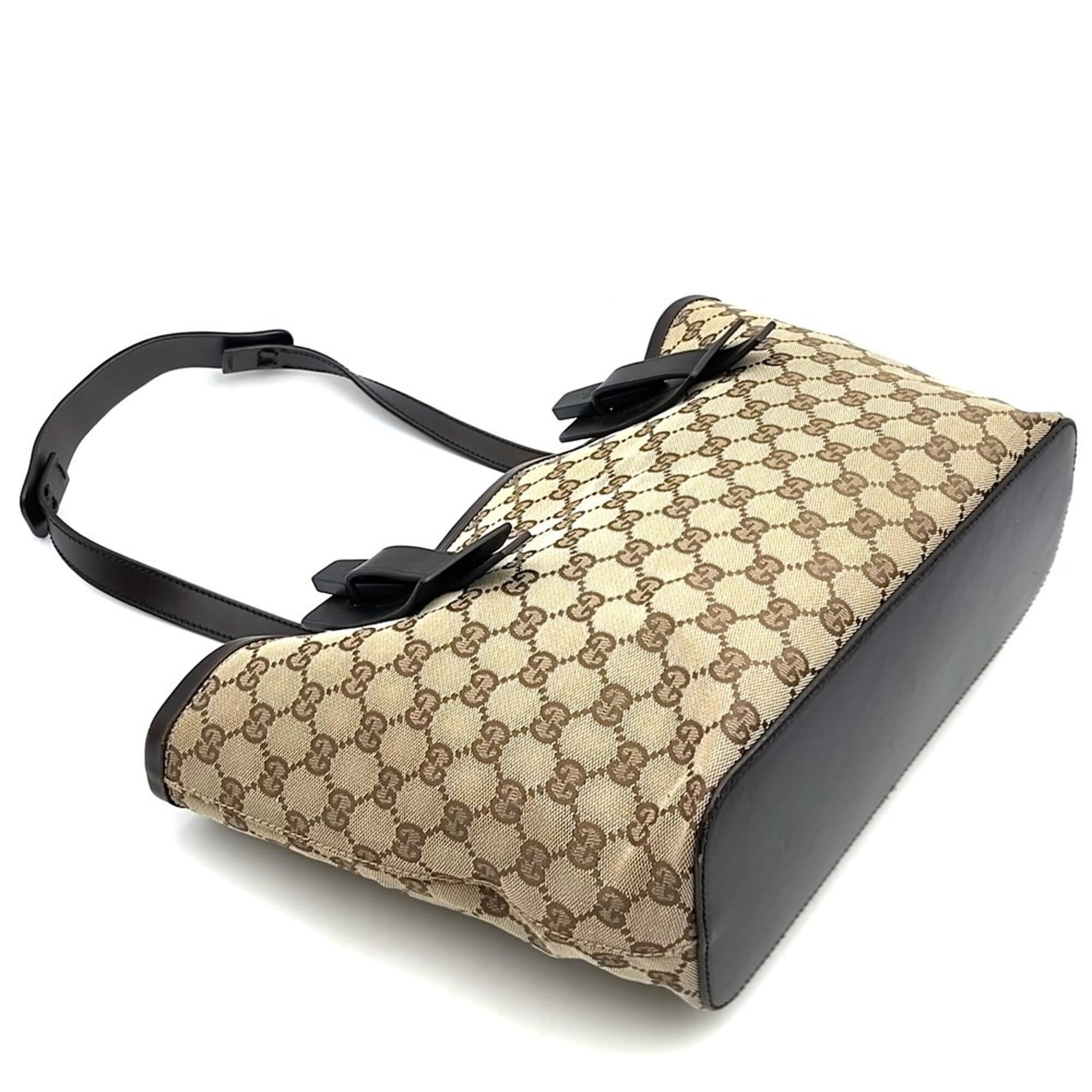Pre-Owned GUCCI 106241 GG Canvas Tote Bag Leather Brown Women's