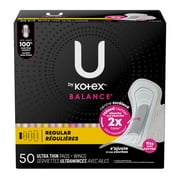 U by Kotex Balance Ultra Thin Pads with Wings, Regular Absorbency, 50 Count