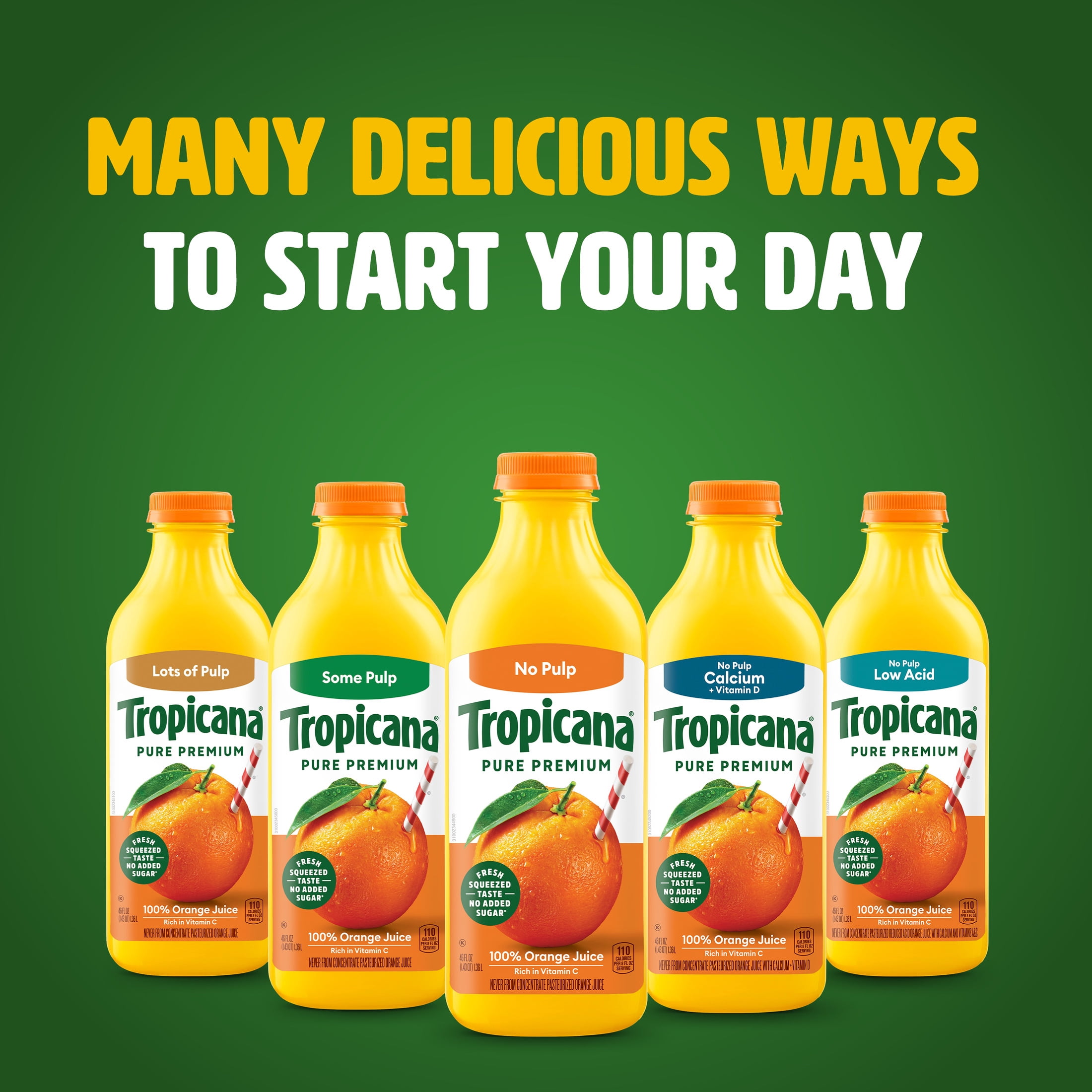 Tropicana Pure Premium 100% Orange Juice Original, No Pulp, No Sugar Added, 46 fl oz