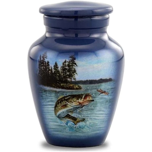 Gone Fishing Bass Keepsake Urn – Mini Cremation Urn for Human Ashes, Fisherman Memorial Sharing Urn with Velvet Bag & Funnel (Keepsake)