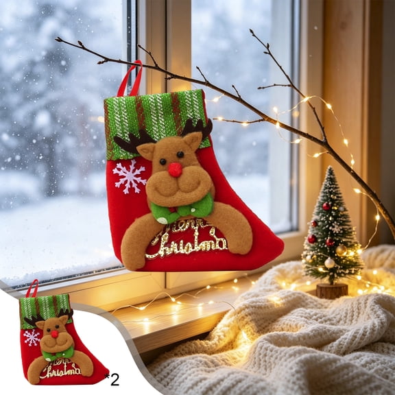 2PCS Mini Christmas Stockings Hanging Ornaments Small Festive Gift Bag Pendants For Christmas Tree Fireplace Mantel Window Party Supplies Red 6.3x4.7 Inch