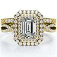 thumbnail image 1 of Certified - Twisted - 1.5 Carat Emerald Cut Moissanite - Filigree Band - Double Halo Design Wedding Ring Set - 18K Yellow Gold Plating over Silver, 1 of 5