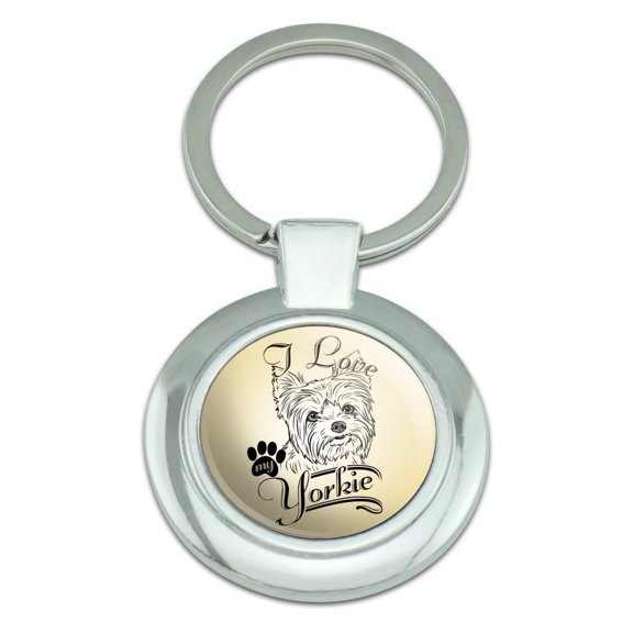 I Love My Yorkie Yorkshire Terrier Classy Round Chrome Plated Metal Keychain