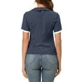 thumbnail image 3 of Allegra K Women's Polka Dots Turn Down Collar Contrast Tie Neck Short Sleeve Blouse Top, 3 of 6