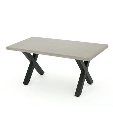 Galatian Outdoor Light Weight Concrete Rectangular Dining Table With Galatian Outdoor Light Weight Concrete Rectangular Dining Table With Black Iron Legs White