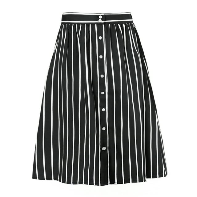 INSPIRE CHIC Falda Mujer Midi A Rayas Con Botones Y Elástica, dos colores Negro S