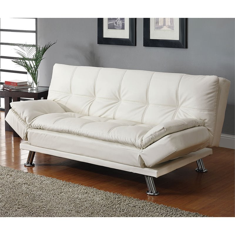 Kingfisher Lane Faux Leather Sleeper Sofa in White and Chrome Walmart