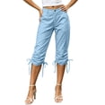 thumbnail image 5 of VBVC Women's Adjustable Hem Capri Cargo Pants , Calf Length Hiking Pants For Women,Ladies' Button Fly Outdoor Cropped Trousers with Pockets,Blue,S-2XL, 5 of 10