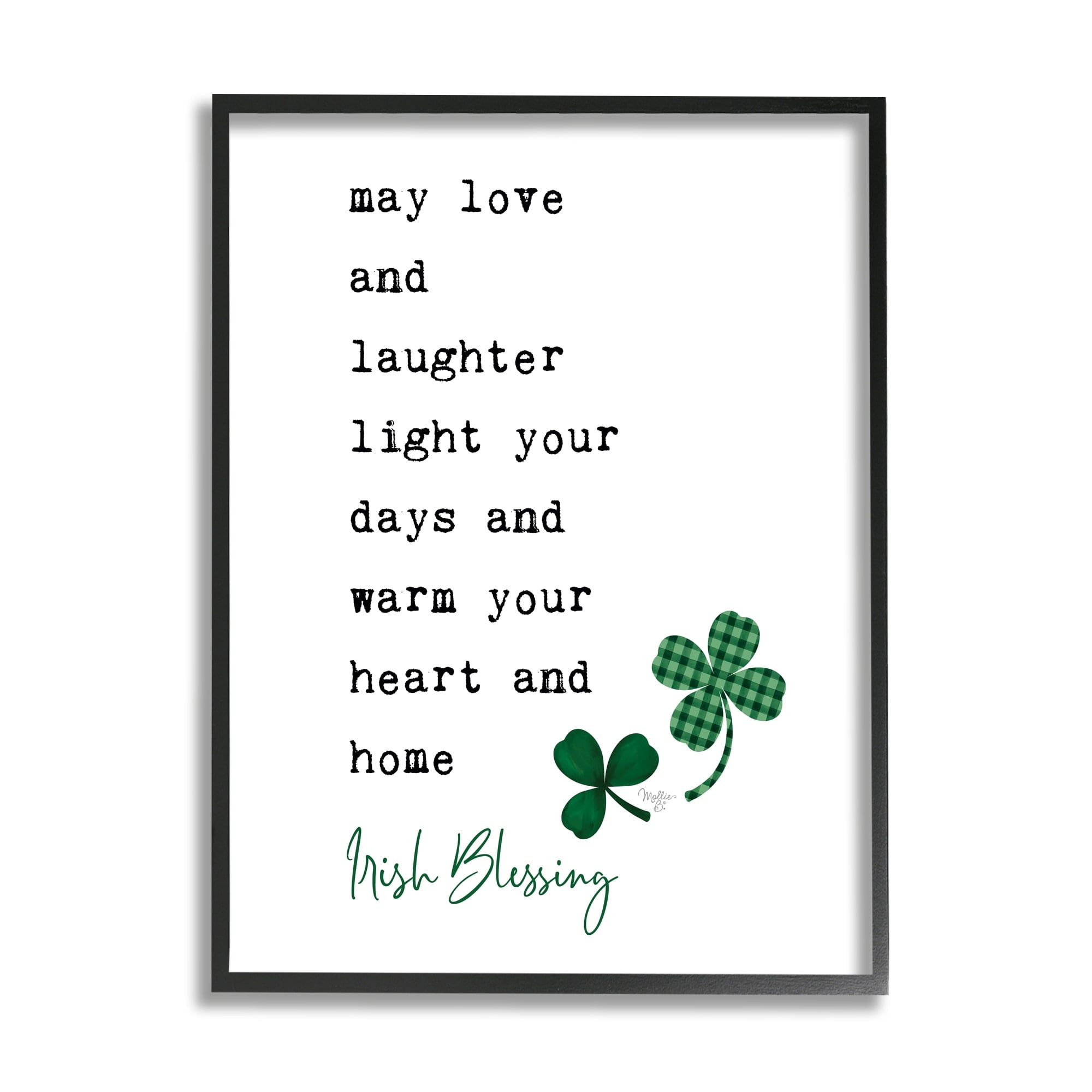 Stupell Industries Heart & Home Touching Irish Blessing Clover Motif Framed Wall Art, 24 x 30, Design by Mollie B.