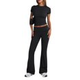 thumbnail image 3 of Cuhas.CA Ensembles pour Femmes Mode Couleur Unie Col Rond Manches Courtes Haut Pantalon Large Ensemble Jogging pour Femmes, TG, 3 of 7