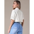 thumbnail image 4 of Unique Bargains Women's Short Sleeve Denim Jacket Cropped Jean Jackets White M, 4 of 7