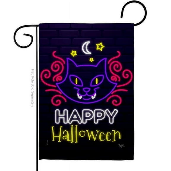 Breeze Decor G162108-BO 13 x 18.5 in. Neon Halloween Cat Garden Flag with Fall Double-Sided Decorative Vertical Flags House Decoration Banner Yard Gift