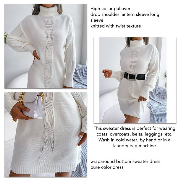 Knitted Jumper Dress With Long Sleeves White –