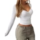 thumbnail image 2 of Camisetas de Larga con Cuello en V para Mujer, Top Corto con Doble Forro y Copa con Costura, Tops para Salir L, 2 of 7