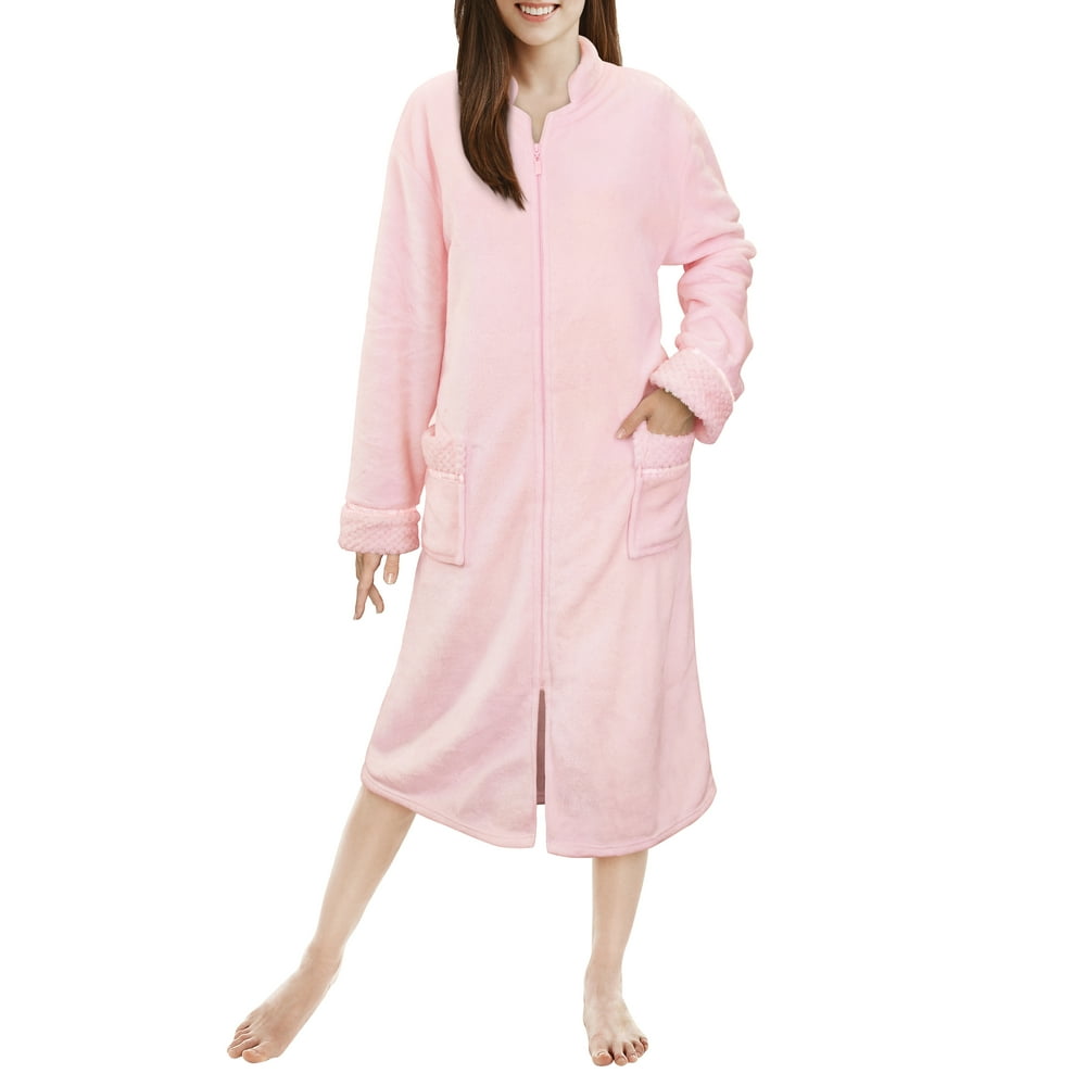 Pavilia PAVILIA Fleece House Coat Women, Zip Up Robe Lounger, Pink
