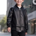 thumbnail image 6 of ShomPort Toddler Little Boys Leather Jackets Zip up Long Sleeve Biker Jackets Outerwear Coat 2-8 Years, 6 of 7
