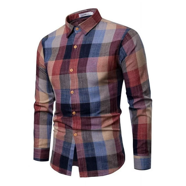 Camisa De Hombre A Cuadros Con Botones