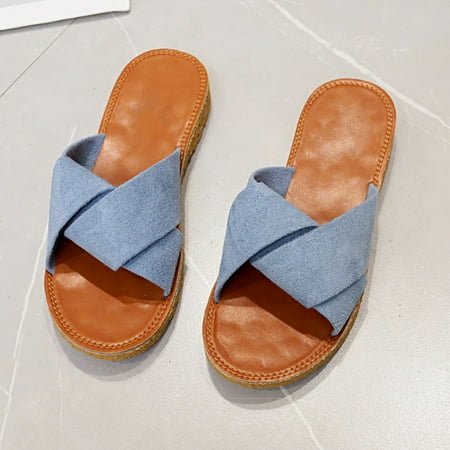

Hawee Women Girls Faux Leather Slide Sandals Wide Canvas Cross Casual Flats