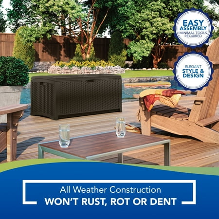 Suncast 73-Gal. Weather-Resistant Resin Outdoor Deck Storage Box and Bench, Mocha Brown