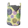 thumbnail image 1 of Botanical Laundry Bag, Striped Background Herbs in Balloons Lavender Chamomile Pattern, Basket with Handles Drawstring Closure for Laundromats, 13" x 19", Pastel Yellow and Multicolor, by Ambesonne, 1 of 4