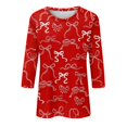 thumbnail image 5 of Womens 3/4 Sleeve Shirts Crew Neck Casual Fashion Bowtie Pattern Shirts Chic Trendy Tees, 5 of 5