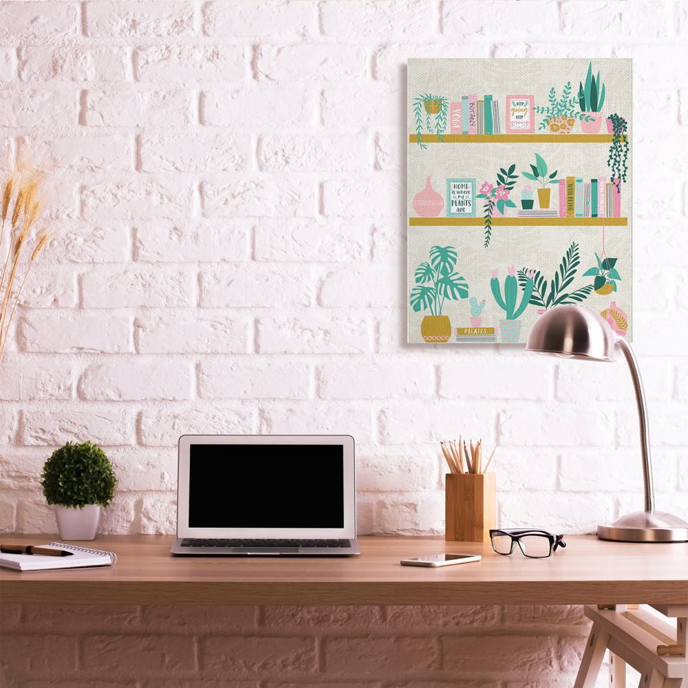Stupell Industries Chic Cottage Bookshelf with Tropical Plant Greenery Designed by Angela Nickeas