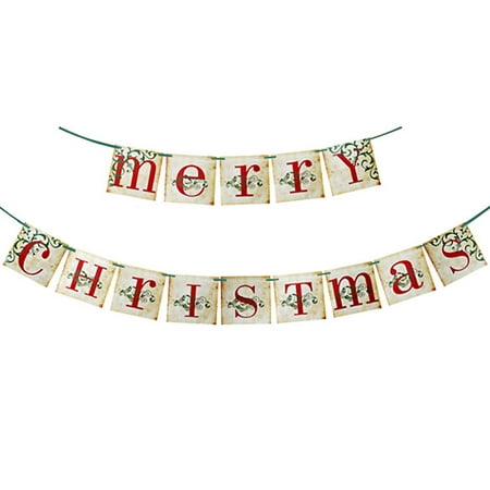 

Naierhg 2 Pcs Party Banner with Rope Safety Pin Fine Print Retro Thicker Scene Layout Paper Merry Christmas Xmas Party Bunting Pendant for Indoor