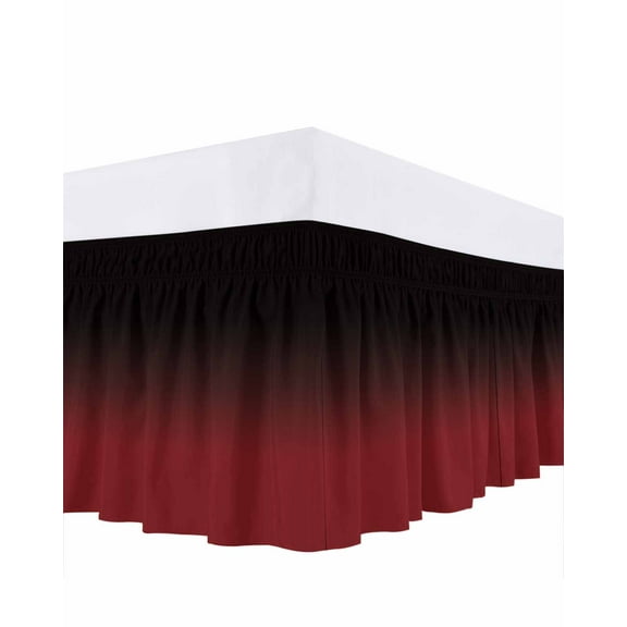 Black Red Bed Skirt California King Size 18" Drop Gradient Ruffled Wrap Around Bed Skirts Adjustable Elastic Bedskirt Dust Ruffle for California King Size Bed