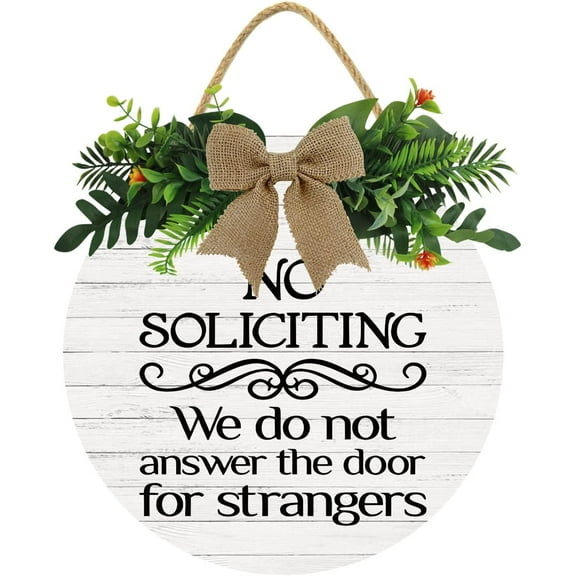 Eveokoki 12" No Soliciting Signs For Home Door, No Soliciting We Do Not Answer The Door For Strangers Door Wood Sign for All Seasons Home Front Porch Door Decoration with Buffalo Plaid Bow