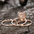 thumbnail image 4 of 7x9mm Emerald Cut 4.5 Carat Morganite Engagement Ring Set Diamond Moissanite 10k Rose Gold 3pcs, 4 of 6