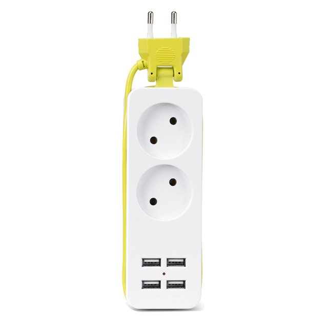 Power Strip 1200W Extensión eléctrica Socket Office Hotel 4 Puertos Teléfono Móvil USB Cargador Viaje Adaptador de carga Home Suministros 2 Socket, Blanco Kearding HA010016-03B
