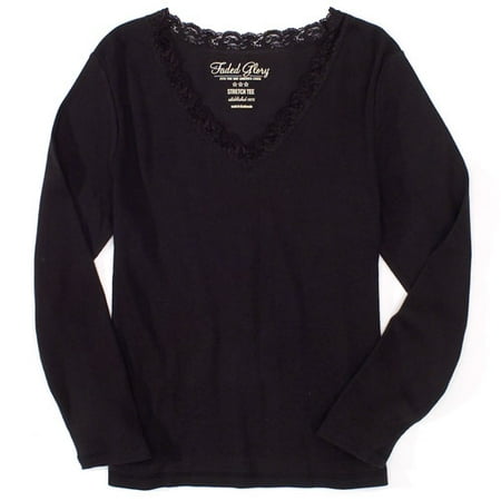 Women's Plus Lace Trim V-Neck Shirt