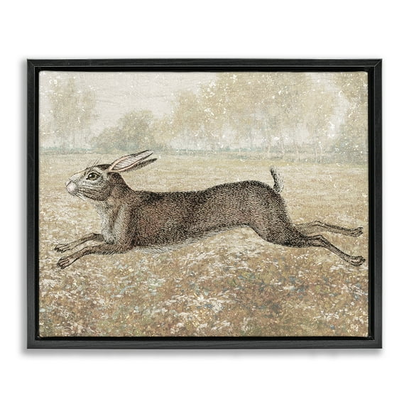 Stupell Industries Traditional Jumping Hare Landscape & Nature Painting Black Floater Framed Canvas Art Print Wall Art, 21 x 17