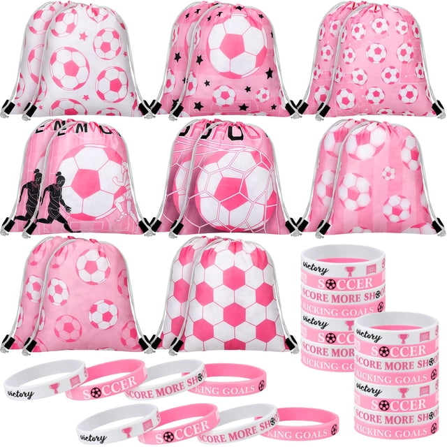 Set de Artículos para Fiesta de Fútbol Equsion 32 Piezas Bolsas y Pulseras Rosas