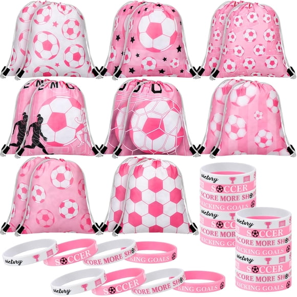 Set de Artículos para Fiesta de Fútbol Equsion 32 Piezas Bolsas y Pulseras Rosas