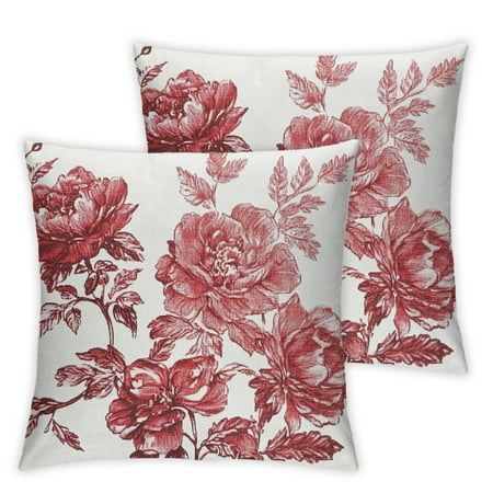 

CMMY Red Flower Floral Print Short Plush Pillowcase Set of 2 High-Quality Home Furnishing for Year-Round Use 24x24in