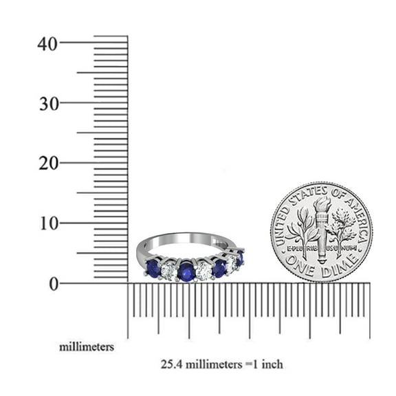 Dazzlingrock Collection 14K Round Blue Sapphire and White Diamond Wedding Band, White Gold, Size 7.5