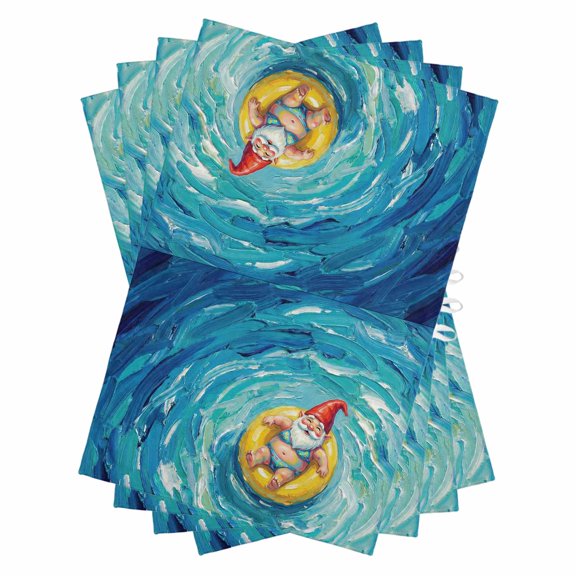 Summer Santa Kitchen Towels Set of 4, Water Absorbent Dish Towel, Blue Ocean Oil Painting Swimming Ring Decorative Hand Towels - Quick Drying Cloth for Cooking Baking, 18x28 Inch