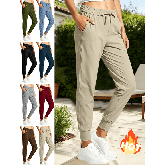 Mifsaly Lightweight Hiking Joggers Women High Waisted Quick-Dry Athletic Pants with Pockets Outdoor Golf Workout Travel Casual Summer Tapered Running Trousers Beige,L
