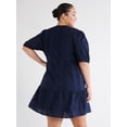 thumbnail image 3 of Time and Tru Women's and Women's Plus Eyelet Mini Dress with Puff Sleeves, Sizes XS-4X, 3 of 5